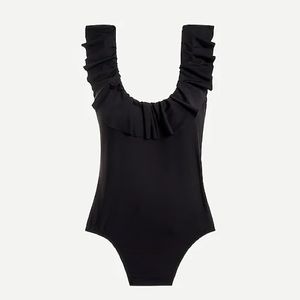 J. Crew Ruffle Scoopback One-Piece Black NWOT